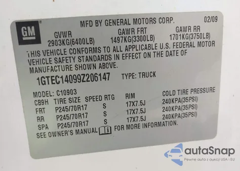 2009 GMC Sierra C1500 from USA, damaged, VIN 1GTEC14099Z206147